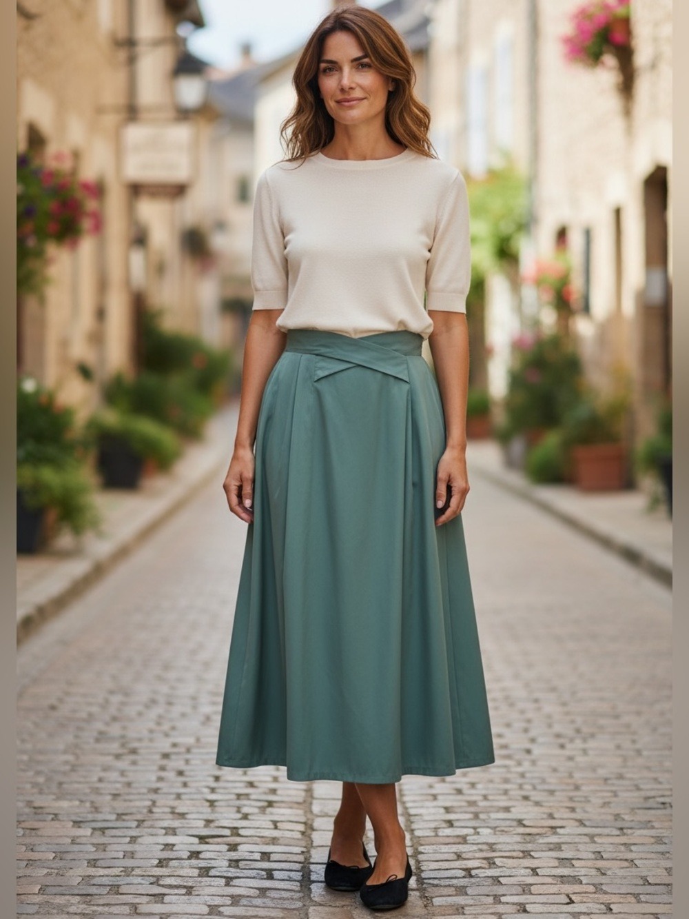 80s WILLOW RIDGE SEAFOAM HIGH WAIST FULL MIDI SKIRT POCKETS COTTAGECORE SZ 10
